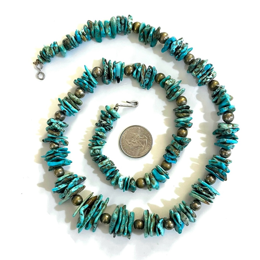 Navajo,Old Pawn 22”/ 124 gram Royston Turquoise Nugget, Sterling Silver Necklace